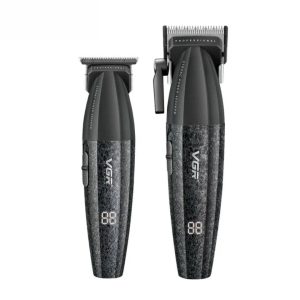 Kit profesional VGR V-640 con máquina de corte clipper y patillera trimmer inalámbricas.