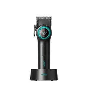 Máquina de corte inalámbrica VGR V-001 en color negro con detalles en gris y pantalla digital encendida.