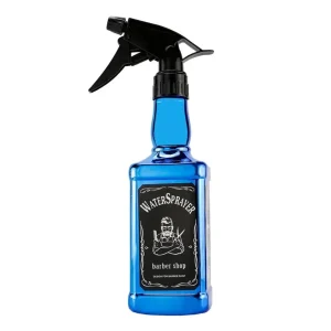 Atomizador profesional estilo botella de whisky Jack en color azul metalizado brillante.
