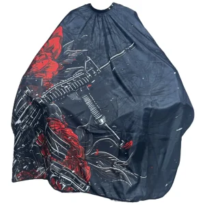 Capa profesional para barbería Ref 009 con diseño de rosas rojas y arte lineal táctico sobre fondo negro.