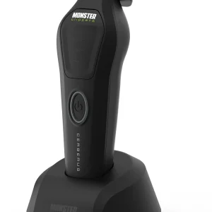 Trimmer profesional Cerberus con cuerpo metálico grabado y cuchilla de precisión expuesta.