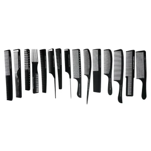 Set completo de 15 peinetas profesionales Toni & Guy fabricadas en fibra de carbono negra.