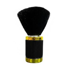 Brocha sacudidora profesional Hair Brush con mango negro estriado, detalles dorados y cerdas negras de nylon de gran volumen.