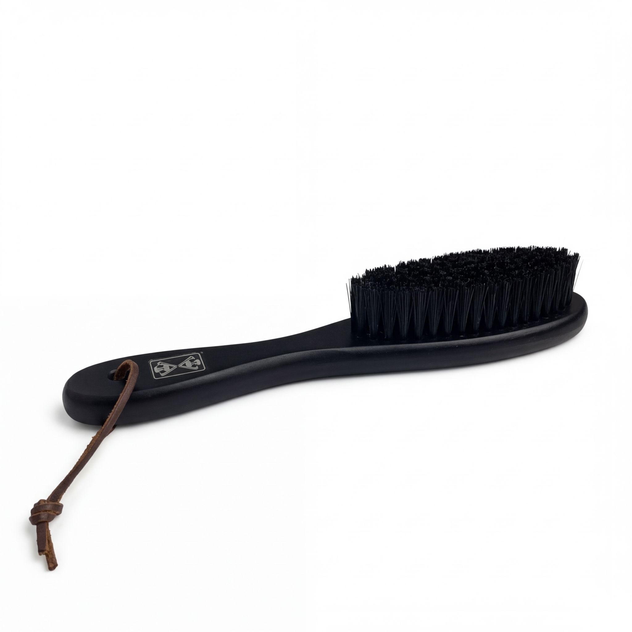 Cepillo pulidor de madera negro profesional para barbería con cordón de cuero.