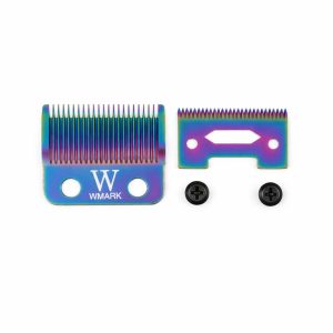 Set de cuchillas de repuesto W-2 con acabado tornasol iridiscente para máquinas clipper de barbería.