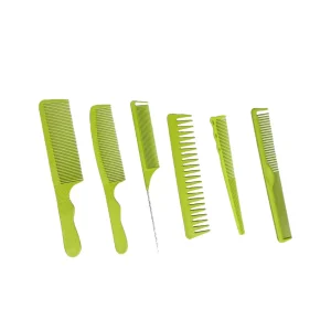 Set de 6 peinetas profesionales en color verde neón para barbería y peluquería.