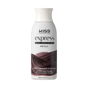 Frasco de tinte semipermanente Kiss Express Colors & Care tono K98 Black de 103.5ml.