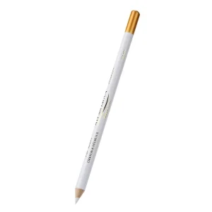 Lápiz blanco profesional para barbería con punta afilada y tapa dorada sobre fondo blanco.