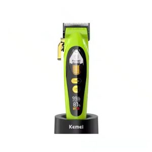 Máquina de corte profesional Kemei KM-2035 con cuerpo metálico plateado y pantalla LCD.