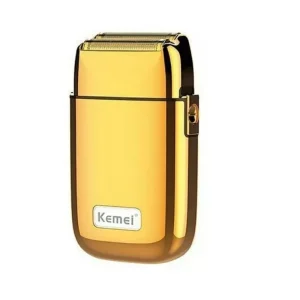 Afeitadora profesional metálica Kemei KM-TX1 con láminas doradas y cuerpo de aleación.