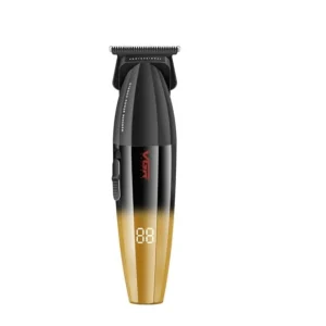 Trimmer profesional VGR V-906 con carcasa transparente y detalles en color dorado.
