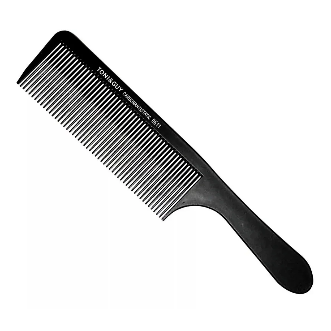 Peineta profesional Toni & Guy 0611 de carbono negro con mango ergonómico.