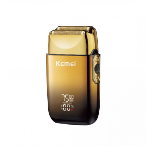 Afeitadora profesional Kemei KM-TX10 con cuerpo metálico negro y pantalla digital.