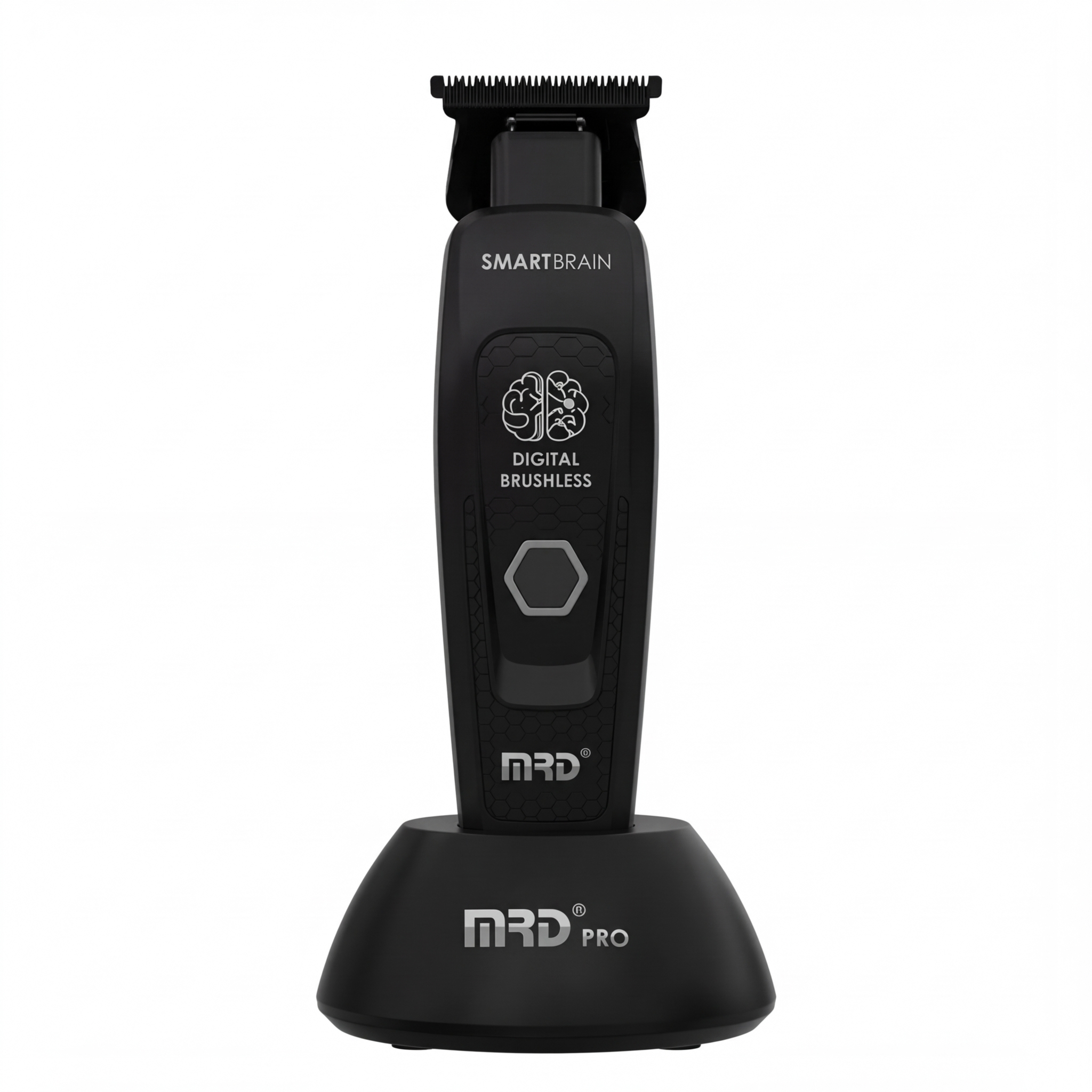 Trimmer profesional MRD Smartbrain GMT-90-4 Black con motor brushless de 7.200 RPM y cuchilla DLC para barbería.