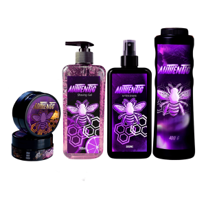 Kit integral Authentic Mulberry que incluye talco de 400g, shaving gel y after shave de 500ml, y dos pomadas cremosas de peinado.