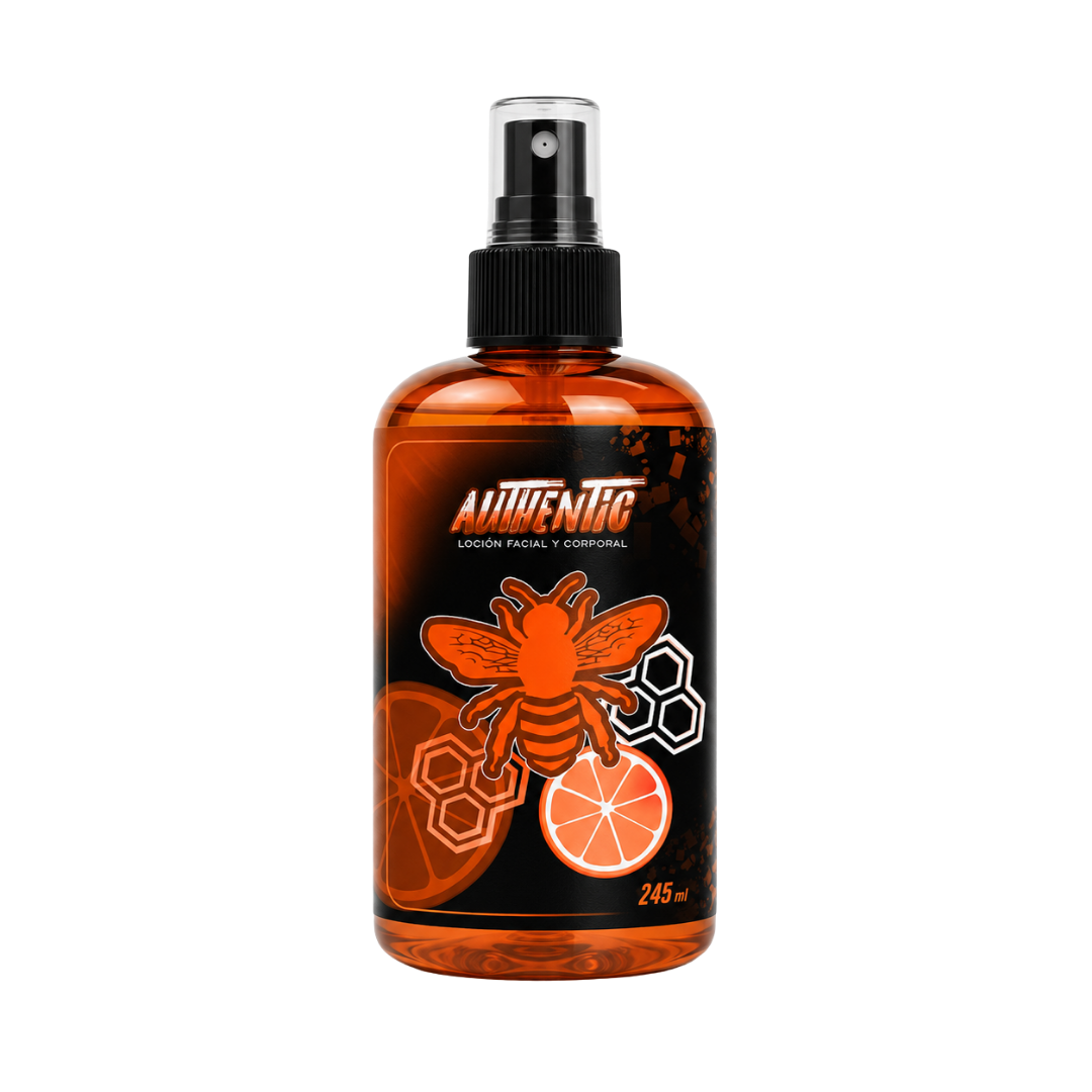 Envase negro de After Shave Authentic Vision Imperial de 250ml con atomizador y etiqueta naranja característica de la marca.