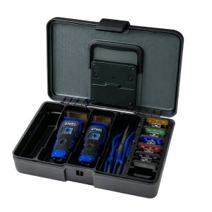 Caja esterilizadora profesional Steel Pro-Line blanca con rejilla de drenaje para herramientas de barbería.