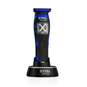 Patillera trimmer profesional Steel Pro-Line zx04 azul y negra con base de carga.