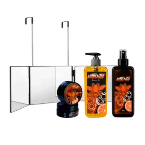 Combo Autocorte Vision Imperial con espejo triple plegable de 360 grados, Shaving Gel de 500ml, After Shave de 500ml y cera cremosa de 200g.