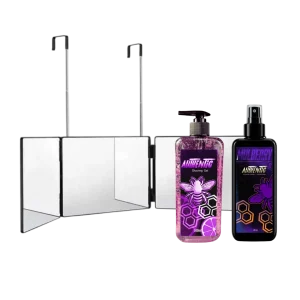 Combo Autocorte Sencillo Authentic Mulberry con espejo triple plegable de 360 grados, Shaving Gel morado de 500ml y Loción After Shave de 500ml.