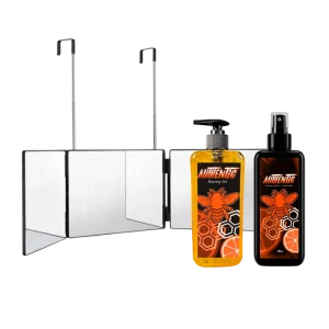 Combo Autocorte Sencillo Vision Imperial con espejo triple plegable de 360 grados, Shaving Gel naranja de 500ml y Loción After Shave de 500ml.