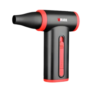 Soplador de aire portátil WMARK Turbo Jet Blower de 130.000 RPM en color negro y rojo junto a su caja de empaque oficial.